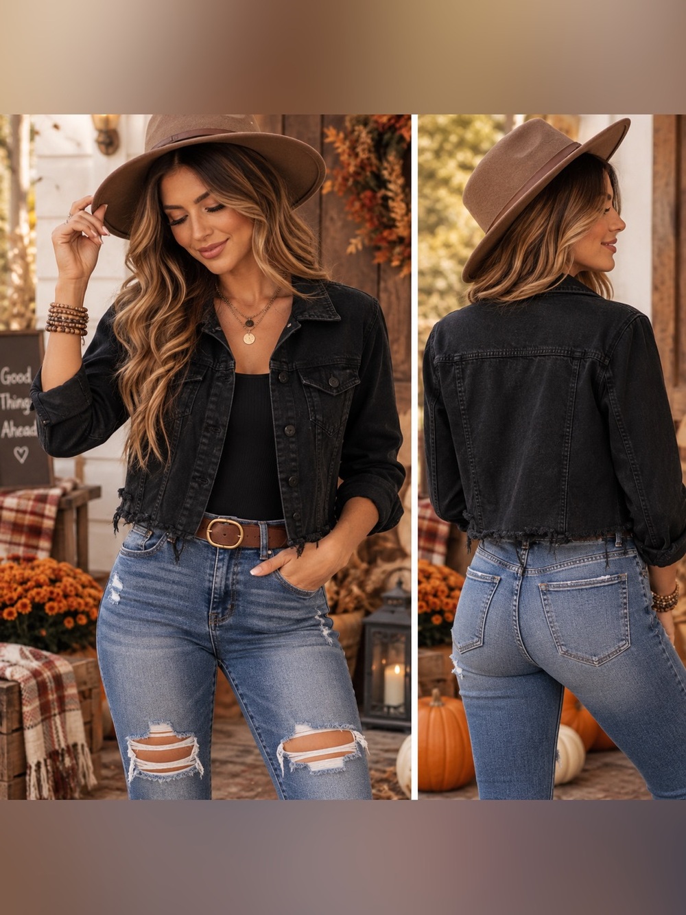 Cropped Black Denim Jacket - Women